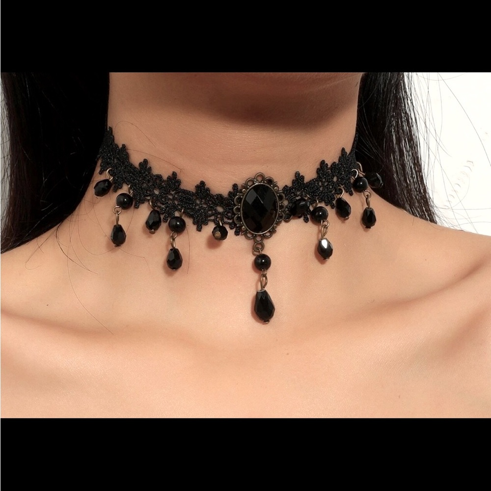 Black Beaded Choker Necklace